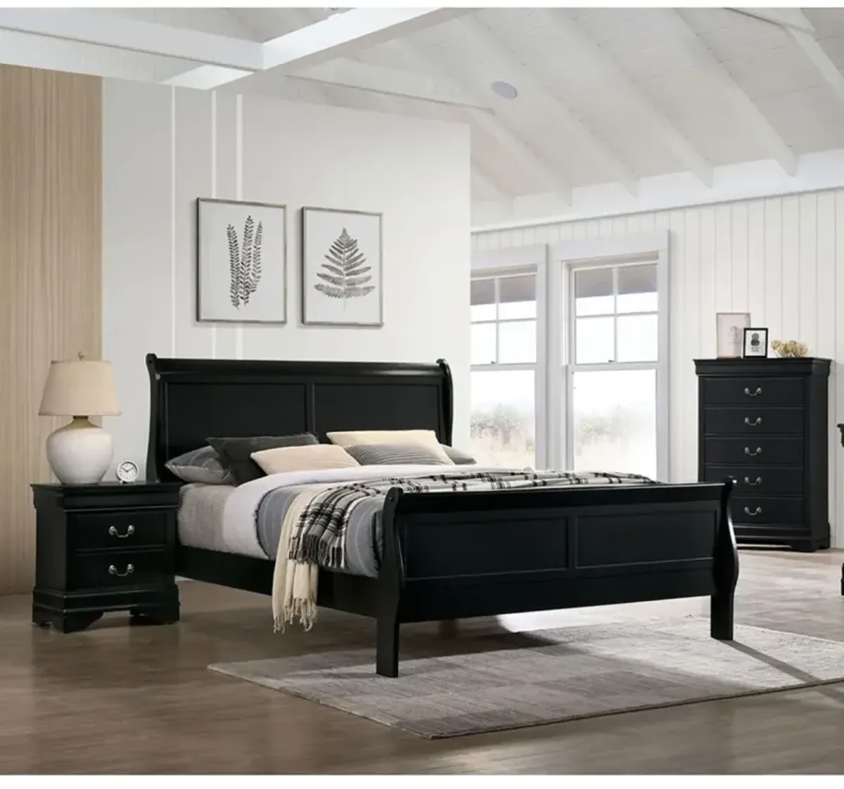 Queen Size Bed Louis Philippe Solid Wood 1 Piece Bed Bedroom Sleigh Bed