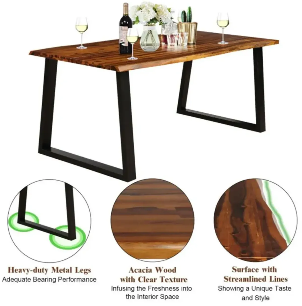 Hivvago Rectangular Acacia Wood Dining Table