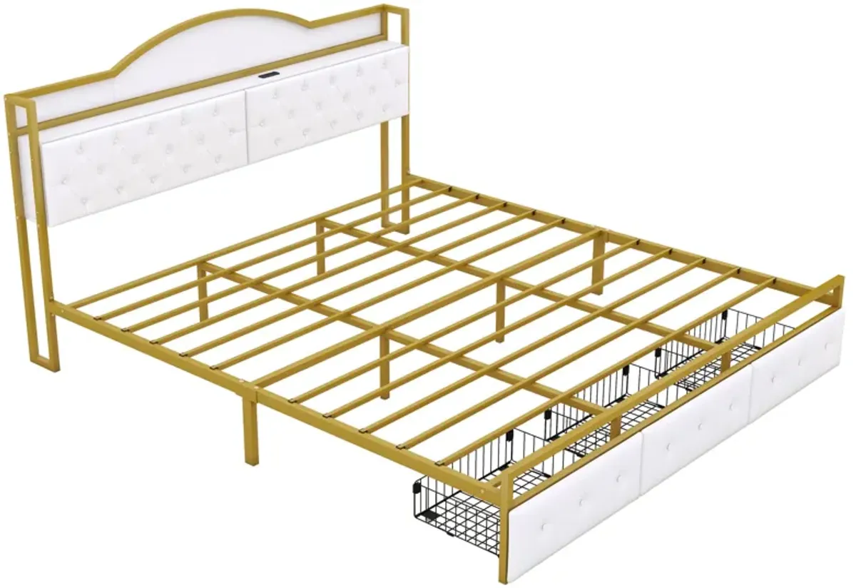 Merax Metal Platform Bed With  Storage Headboard