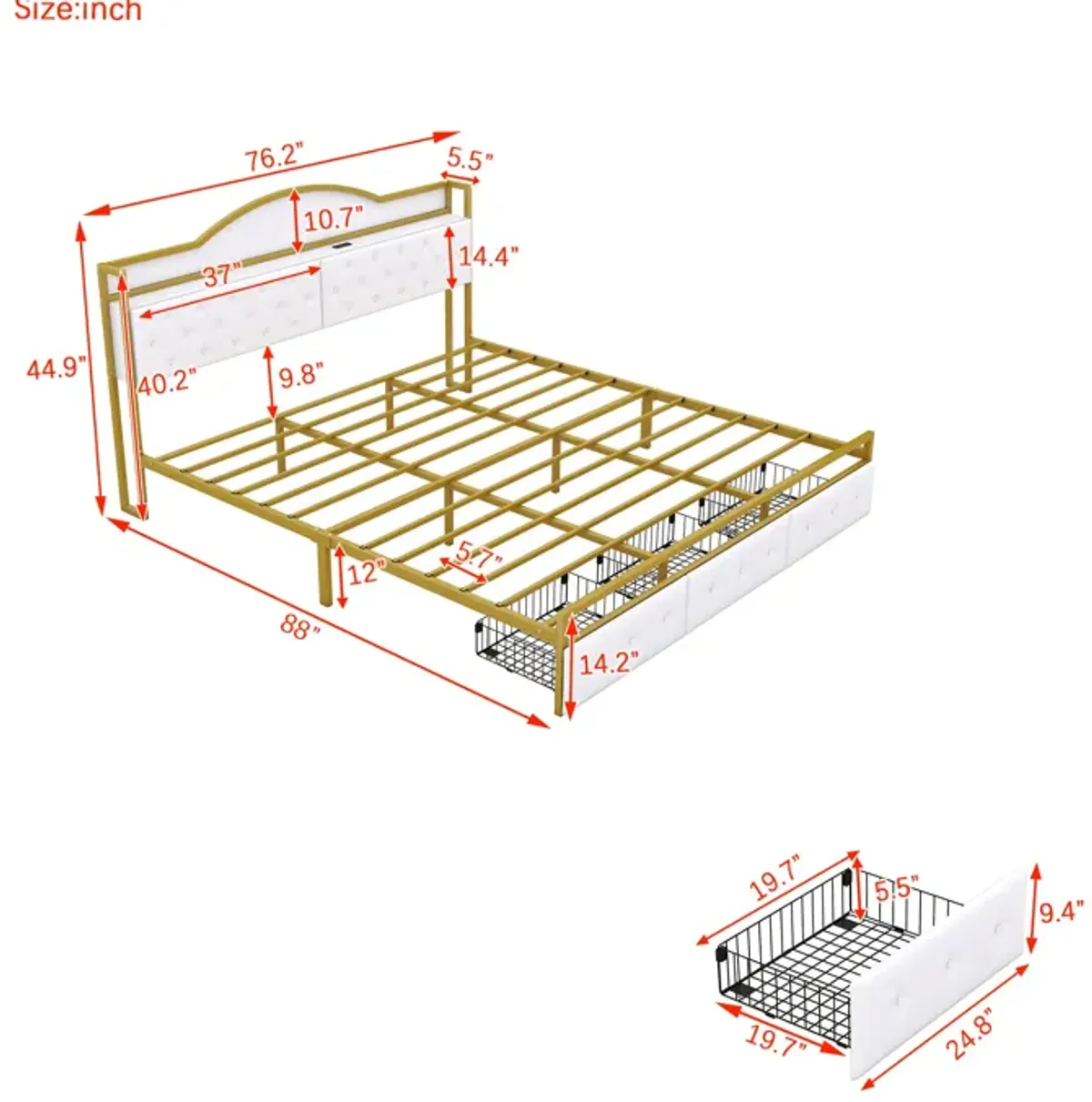 Merax Metal Platform Bed With  Storage Headboard