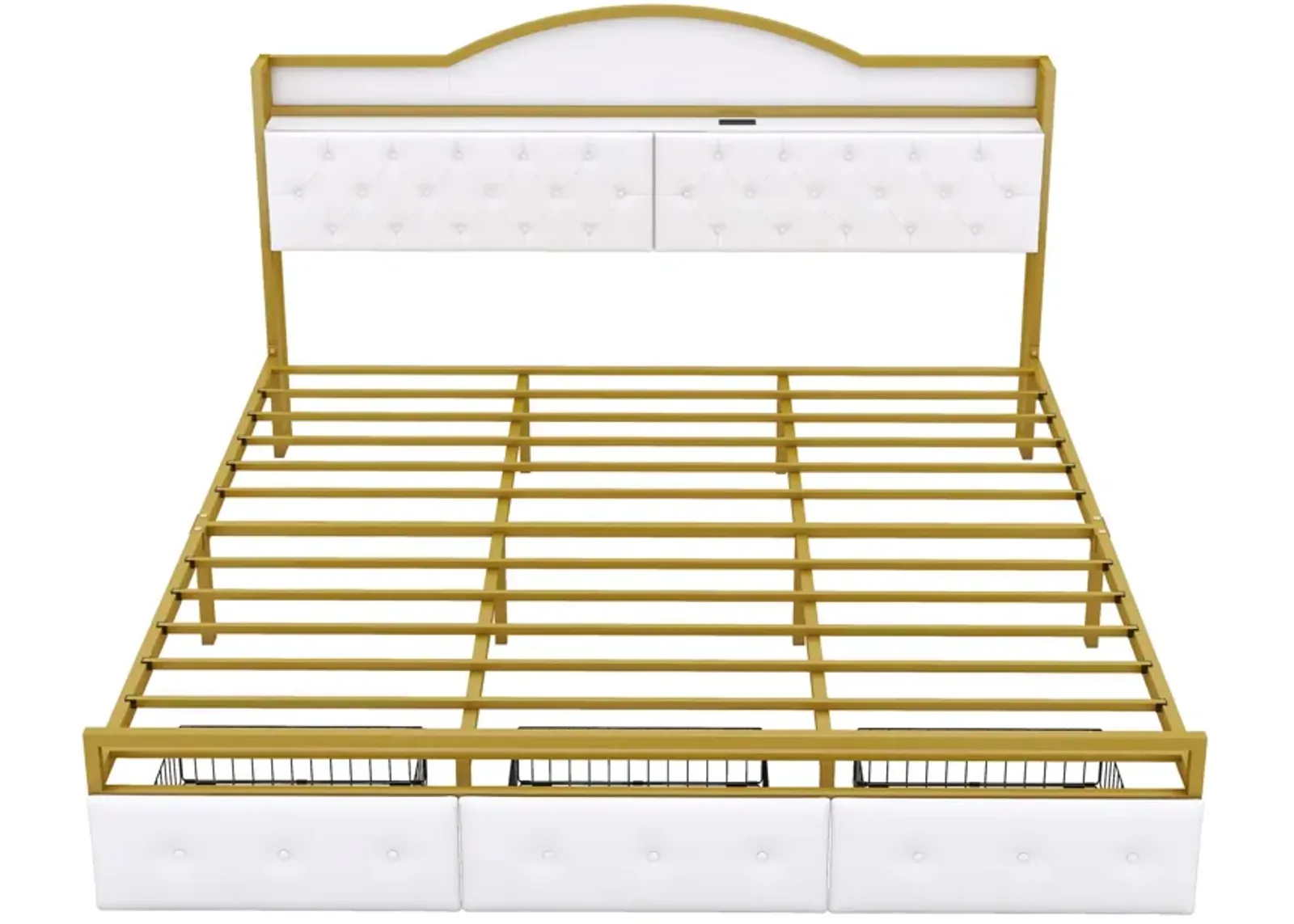 Merax Metal Platform Bed With  Storage Headboard