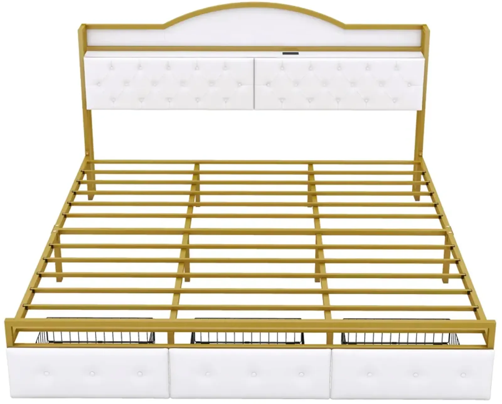 Merax Metal Platform Bed With  Storage Headboard