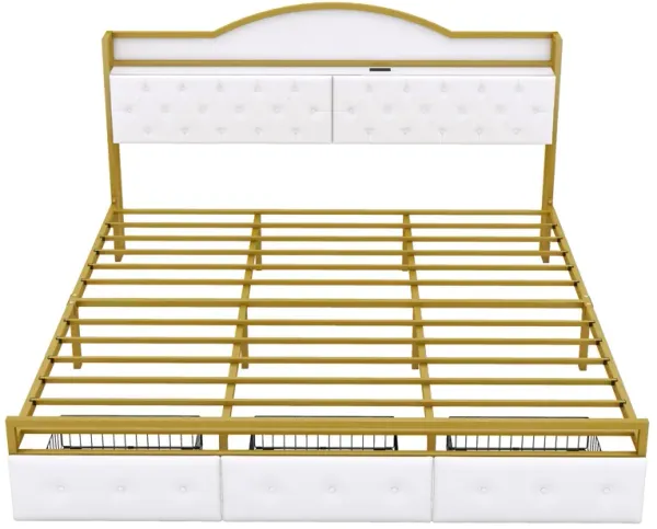 Merax Metal Platform Bed With  Storage Headboard