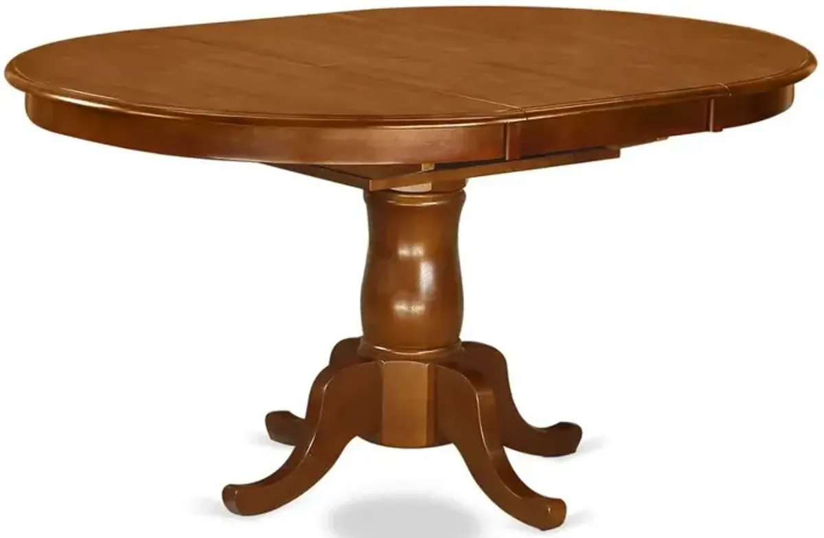 Portland Single Pedestal Oval Dining table with 18" extension butterfly leaf in Saddle Brown Finish