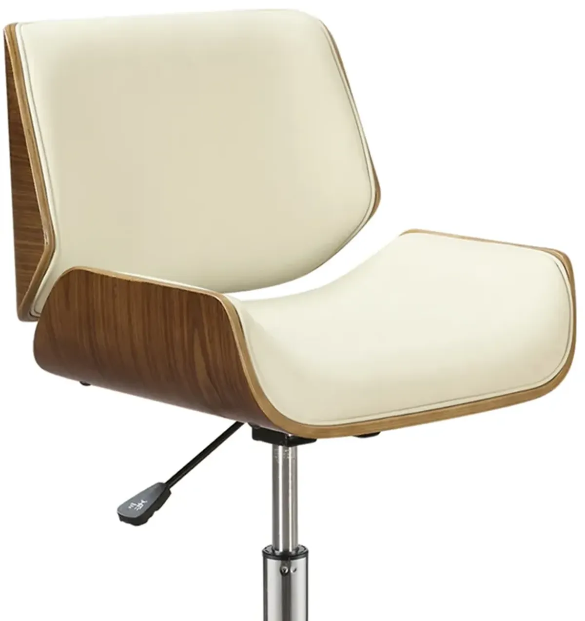 Contemporary Small Back Home Office Chair, Beige/Walnut-Benzara