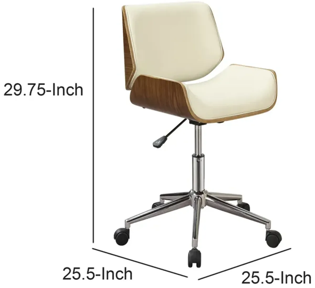 Contemporary Small Back Home Office Chair, Beige/Walnut-Benzara