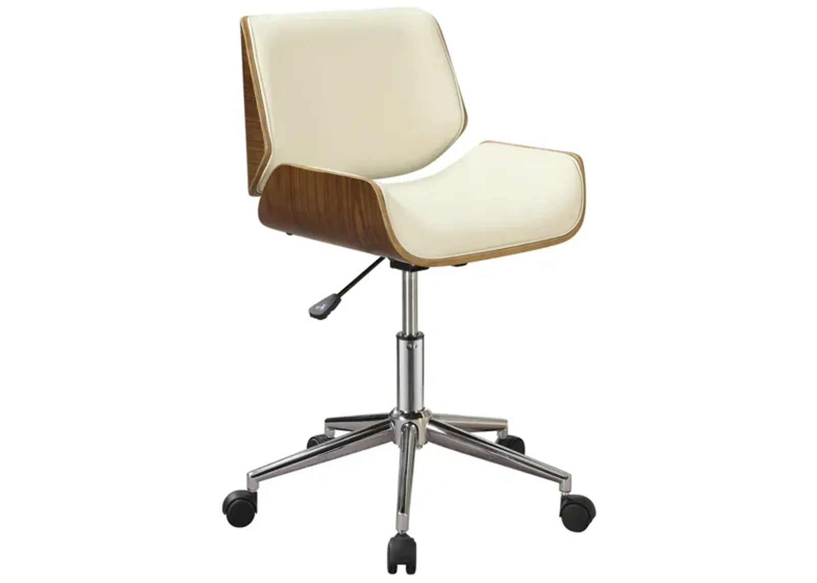 Contemporary Small Back Home Office Chair, Beige/Walnut-Benzara