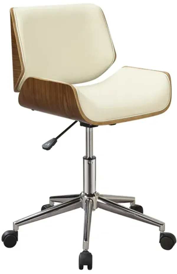 Contemporary Small Back Home Office Chair, Beige/Walnut-Benzara