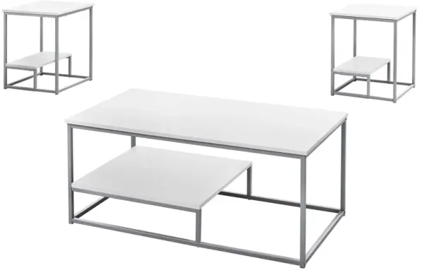 Monarch Specialties I 7961P Table Set, 3pcs Set, Coffee, End, Side, Accent, Living Room, Metal, Laminate, White, Grey, Contemporary, Modern