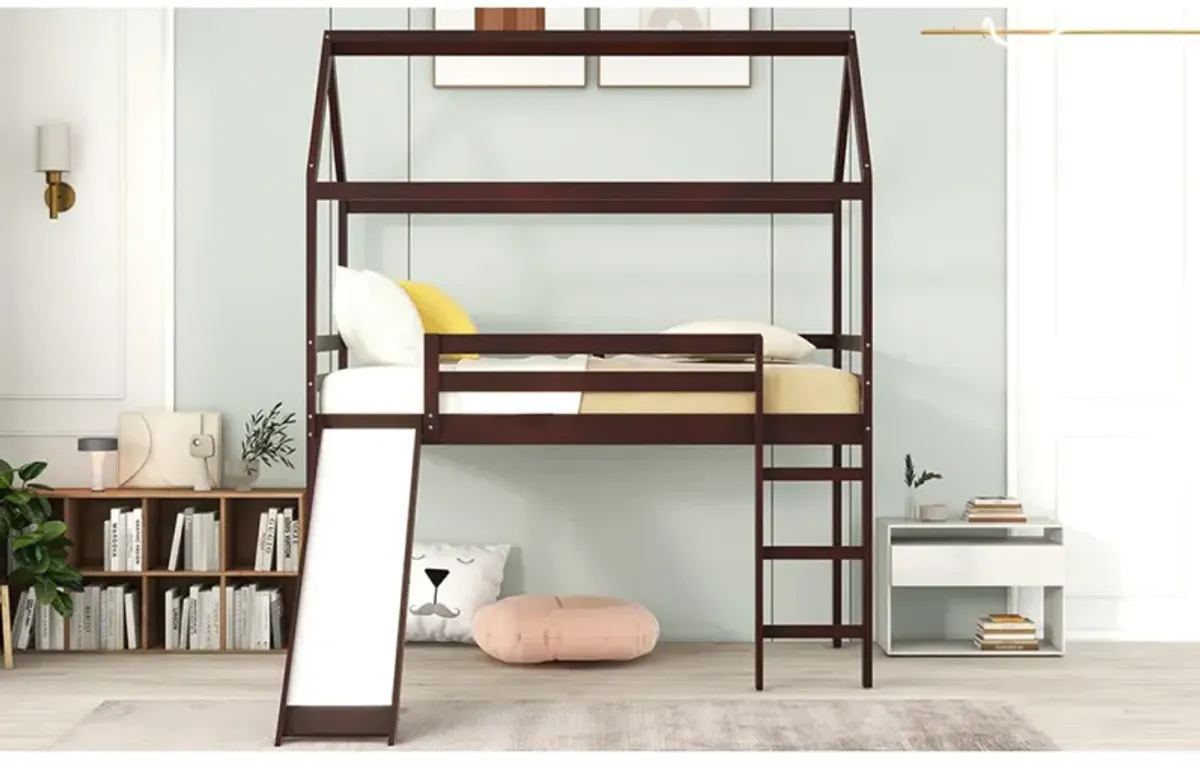 Twin Loft Bed with Slide, House Bed with Slide