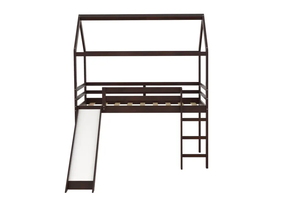 Twin Loft Bed with Slide, House Bed with Slide