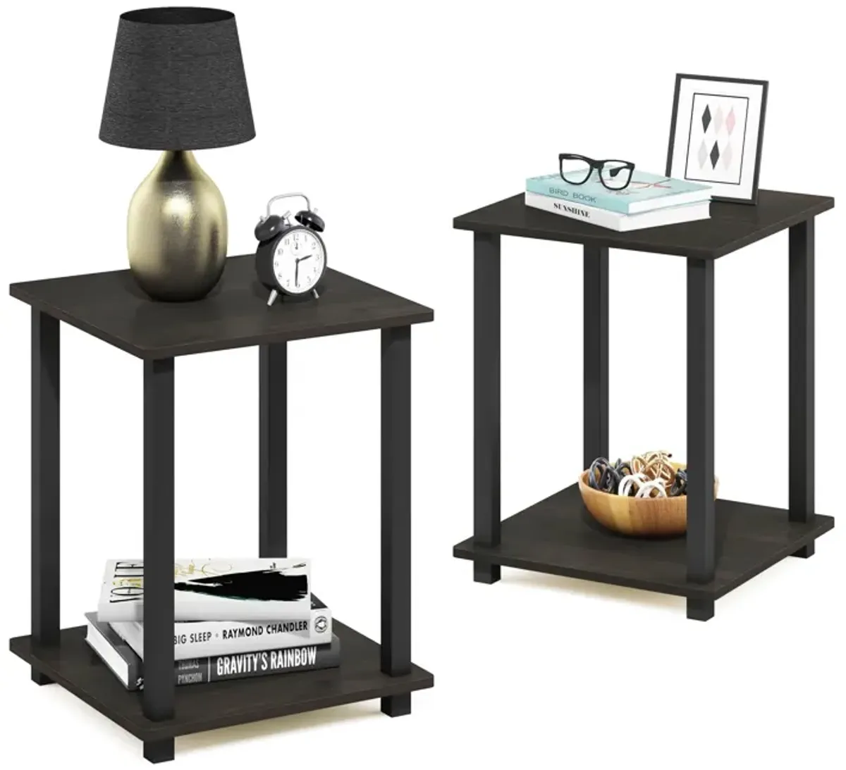 FurinnoFurinno Simplistic Set of 2 End Table, Espresso/Black