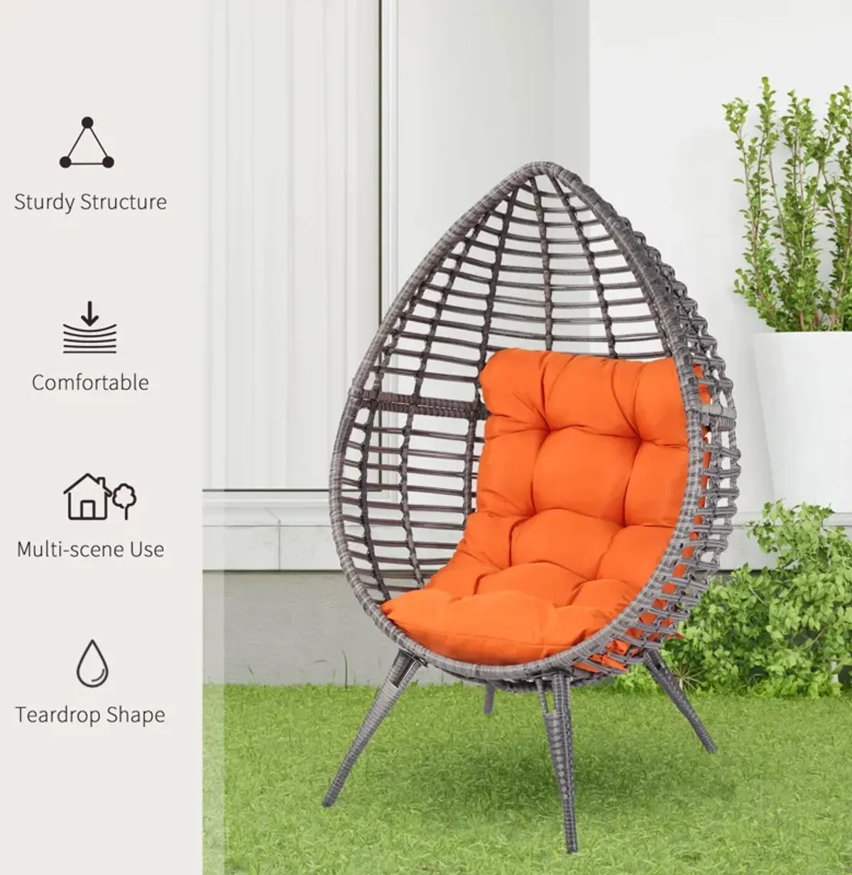 Orange Backyard Cocoon: Teardrop Wicker Lounge Chair with Cushion