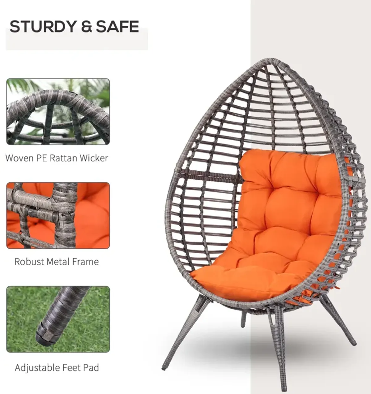 Orange Backyard Cocoon: Teardrop Wicker Lounge Chair with Cushion