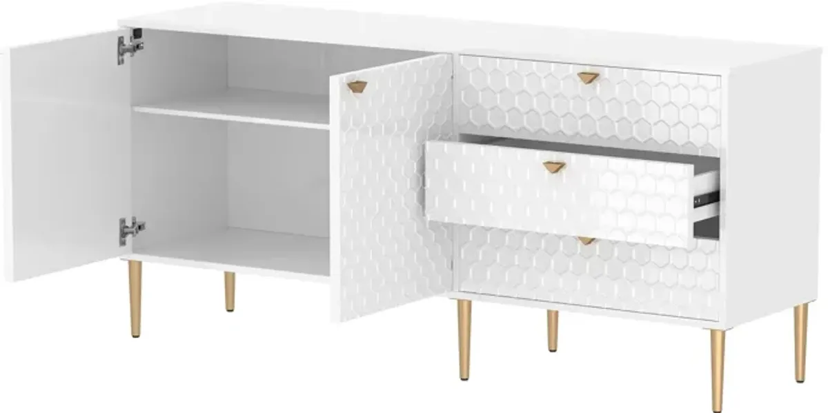 White Modern Accent TV Stand with 2-Door Storage Cabinet and 3 Drawers