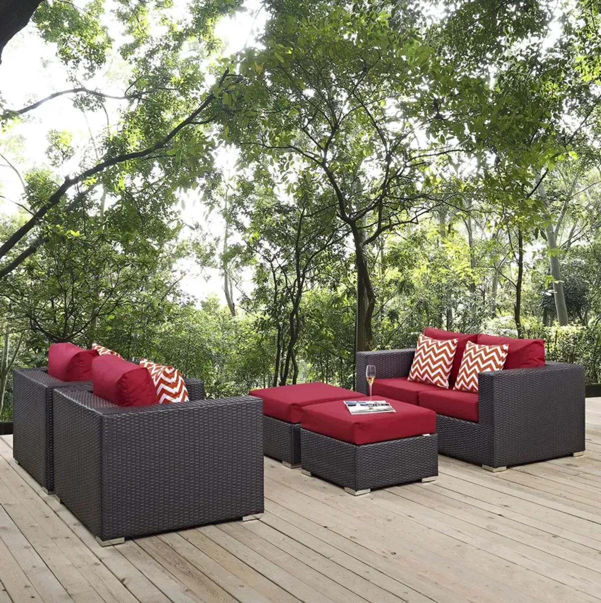 Modway - Convene 5 Piece Outdoor Patio Sofa Set Espresso Turquoise