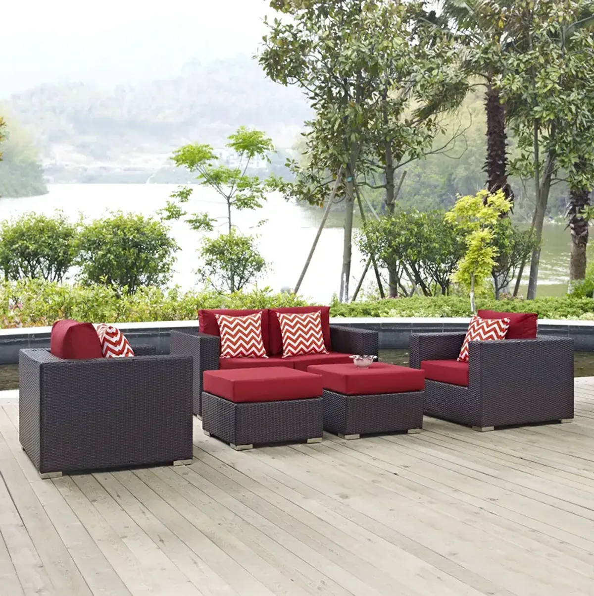 Modway - Convene 5 Piece Outdoor Patio Sofa Set Espresso Turquoise