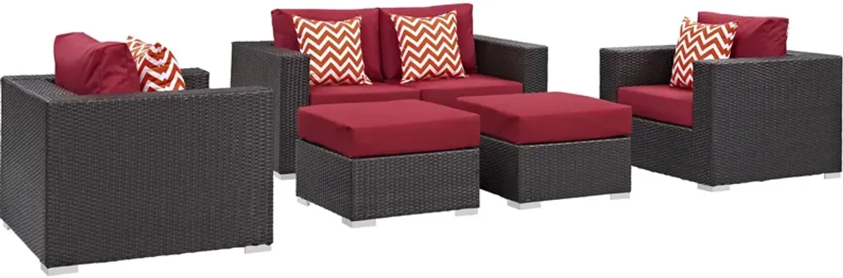 Modway - Convene 5 Piece Outdoor Patio Sofa Set Espresso Turquoise