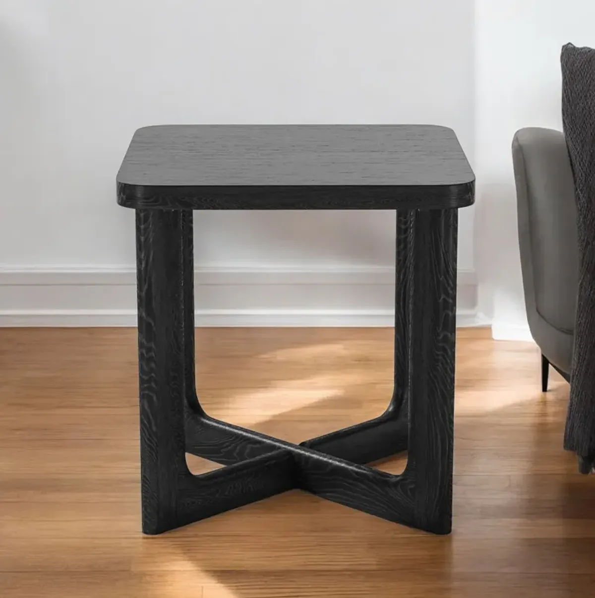 Hivvago 24 Inch Black Solid Wood Square End Table