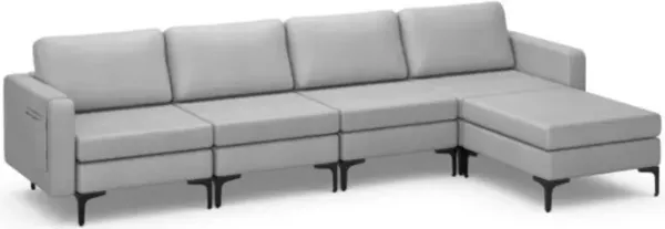 Hivvago Modular L-shaped Sectional Sofa with Reversible Ottoman and 2 USB Ports