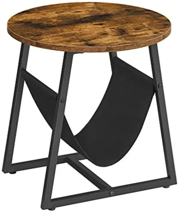 BreeBe Round End Table with Pocket Rustic Brown and Black