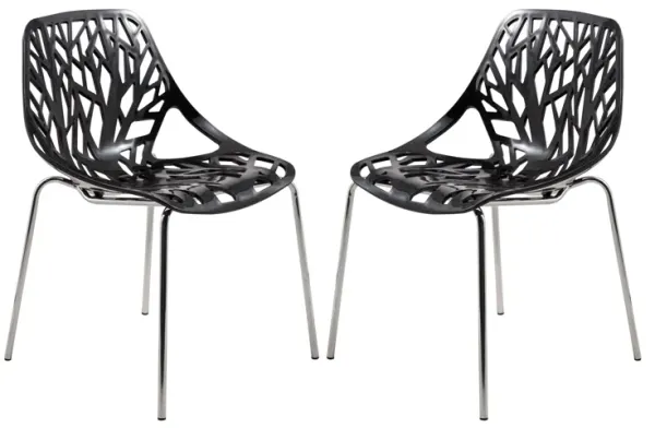 LeisureMod Asbury Dining Stackable Chair in Polypropylene Seat and Chrome Legs Set of 2