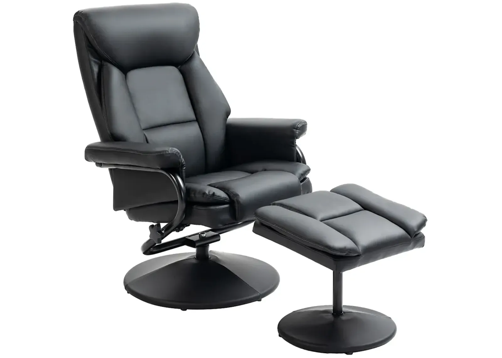 Black Recliner with Ottoman: 360° Swivel, Faux Leather