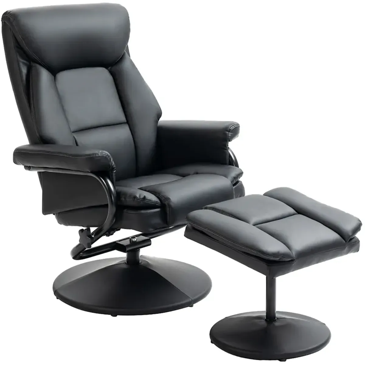 Black Recliner with Ottoman: 360° Swivel, Faux Leather