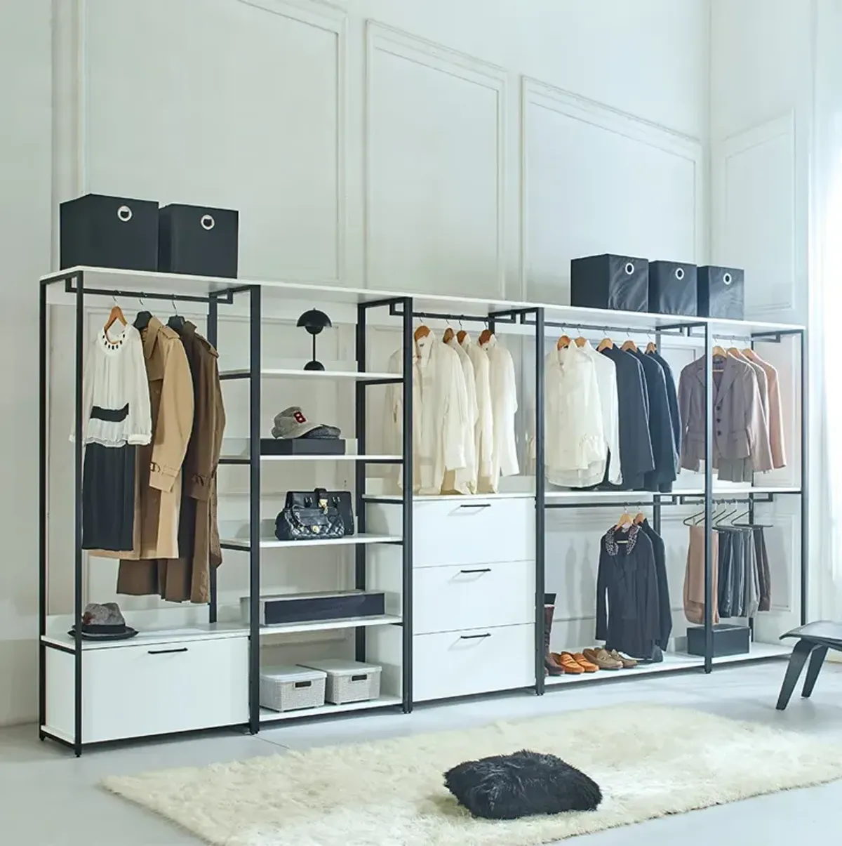 FC Design Klair Living Wood and Metal Walk-in Closet with Five Shelves