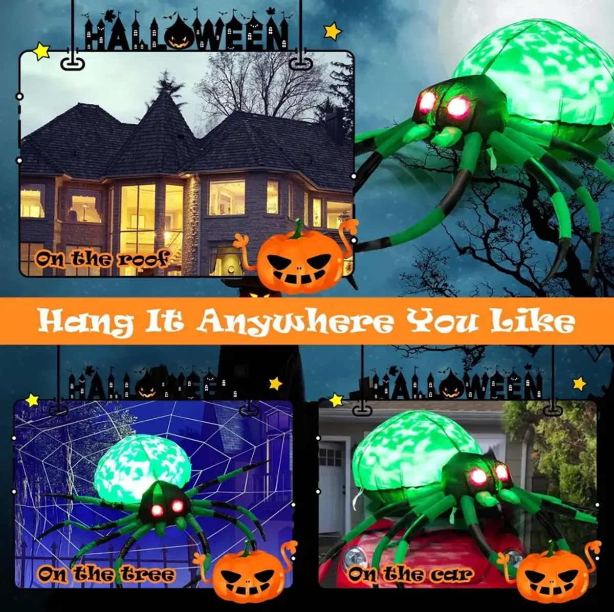 Halloween Inflatable Creepy Spider – Spooky Outdoor Decoration for Yard or Garden