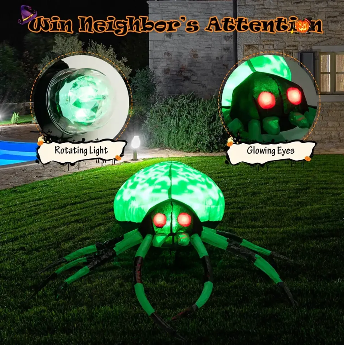 Halloween Inflatable Creepy Spider – Spooky Outdoor Decoration for Yard or Garden