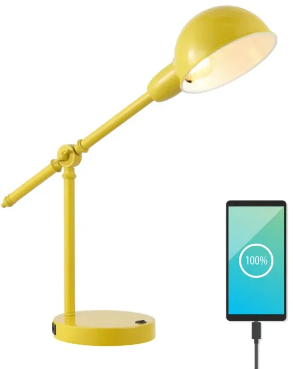 Curtis Vintage Industrial Iron Adjustable Dome Shade LED Task Lamp with USB Charging Port