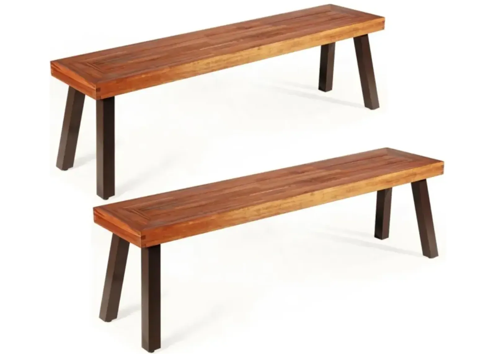 Hivvago Set of 2 Patio Acacia Wood Dining Benches