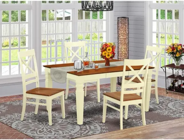 5 Pc Kitchen table set with a Dinning Table and 4 Wood Dining Chairs in Buttermilk and Cherry