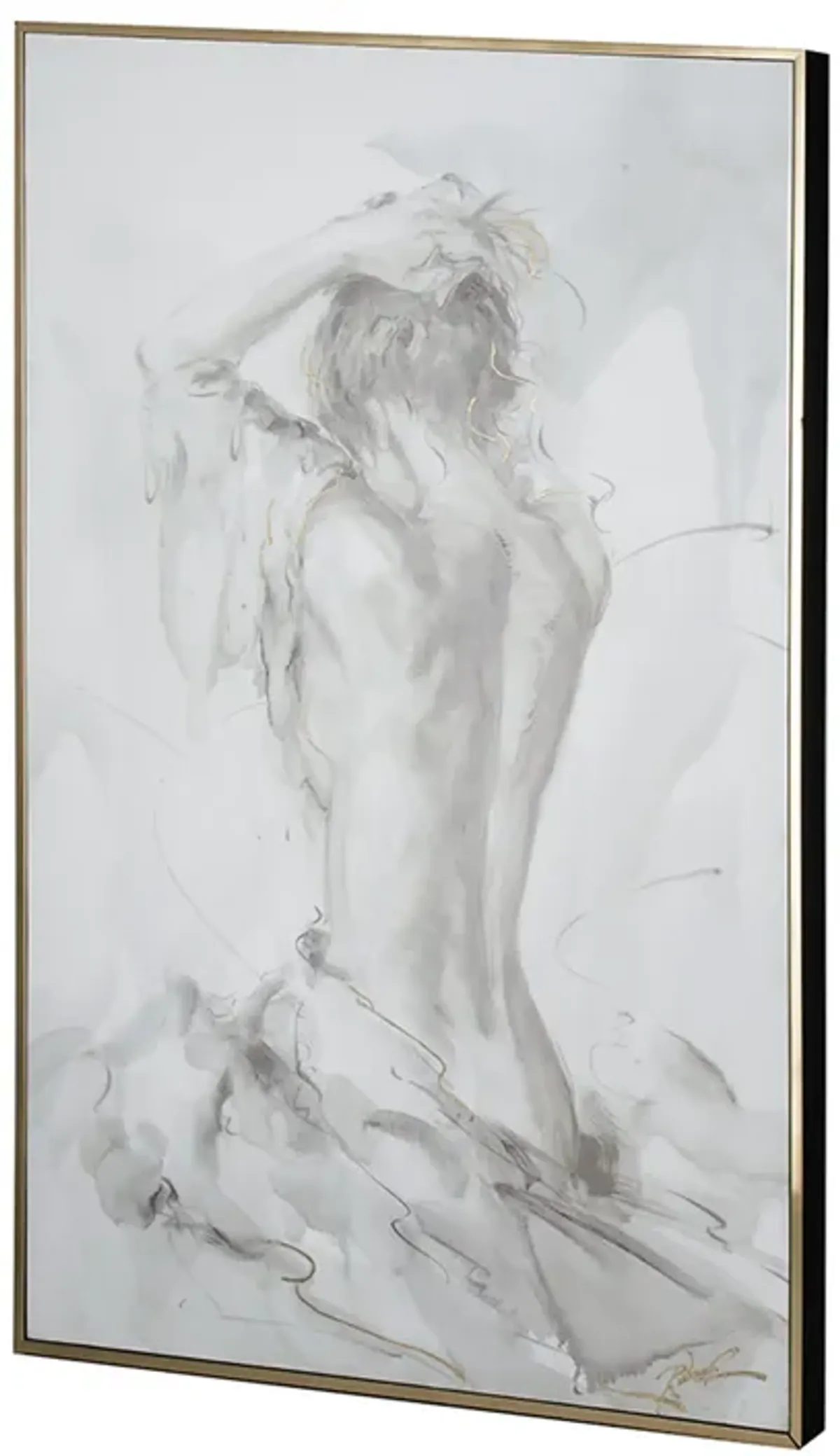 Tia 33 x 49 Hanging Wall Art Portrait Set of 2, Gray Feminine Figure Sketch - Benzara