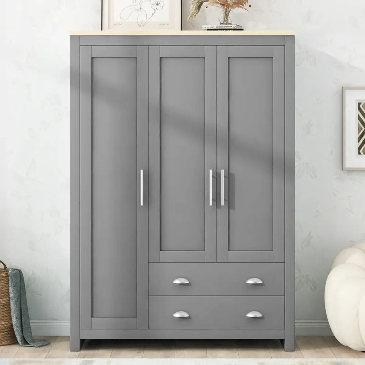 Merax Storage Wardrobe with Cabinets and 2 Hanging Rods