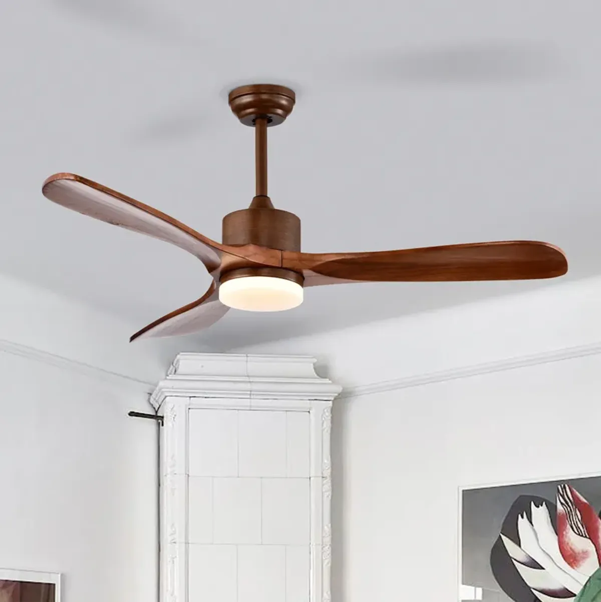 52 Inch Reversible Ceiling Fan with LED Light and Adjustable Temperature