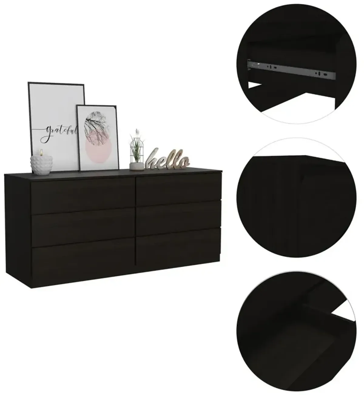 Cocora 6 Drawer Double Dresser - Black