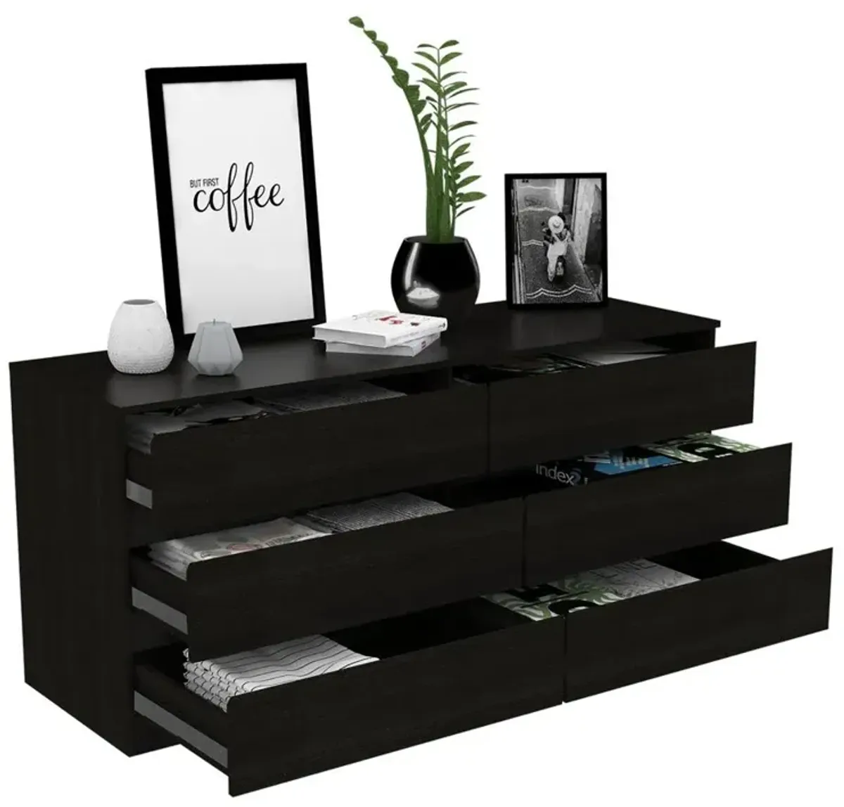 Cocora 6 Drawer Double Dresser - Black