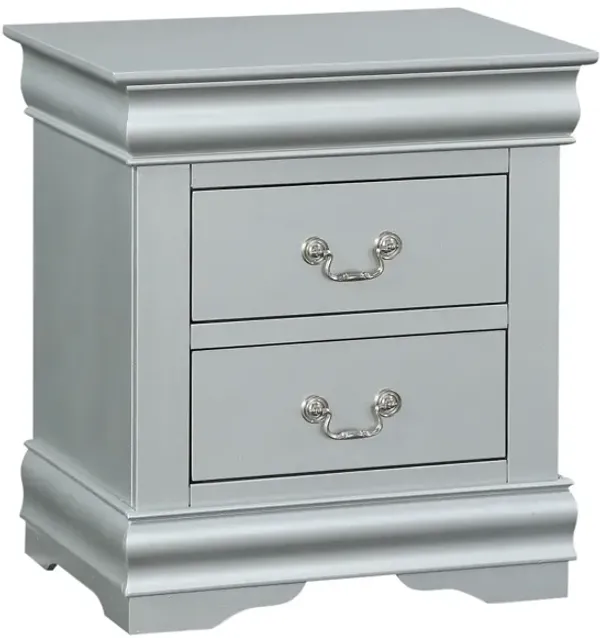 Traditional Style Wooden Nightstand with Two Drawers and Bracket Base, Gray-Benzara