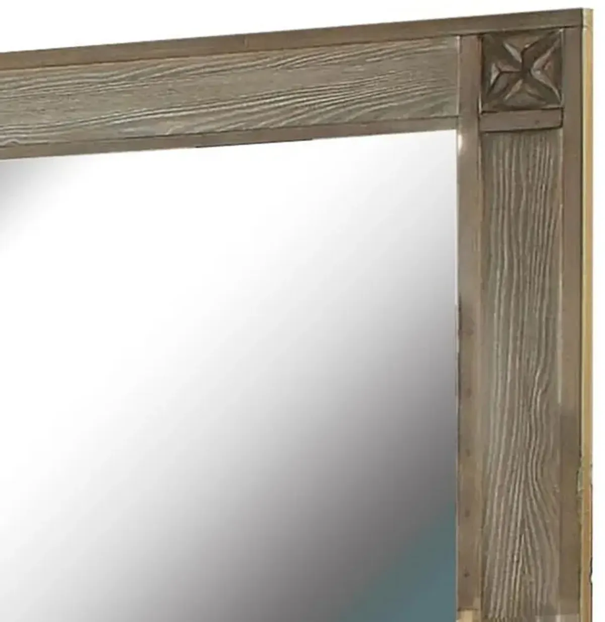 44 Inch Rectangular Mirror with Carved Corners, Brown-Benzara