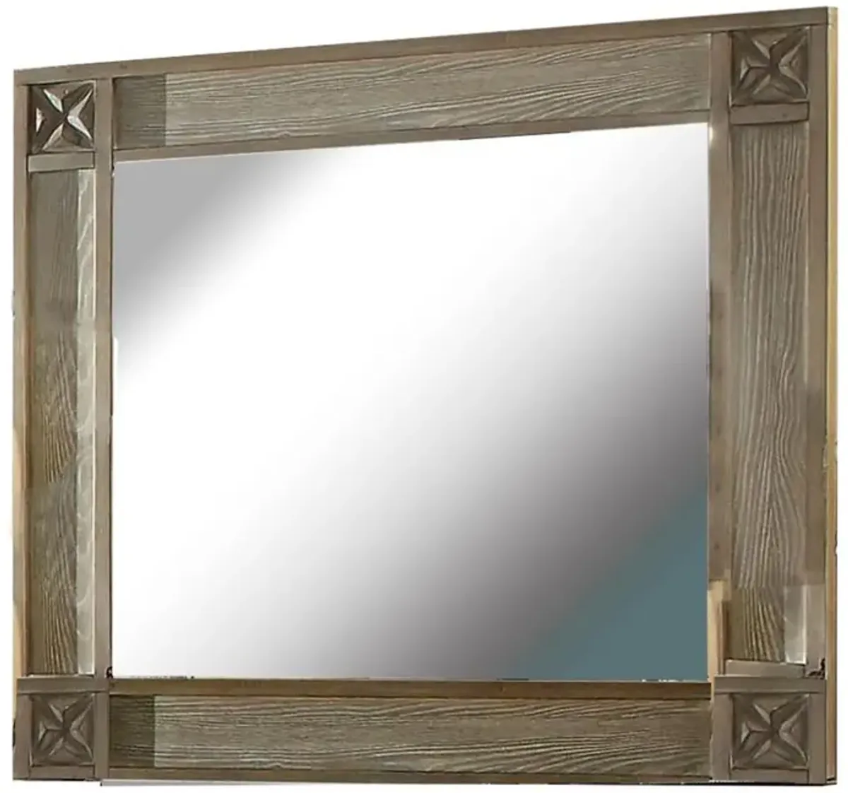 44 Inch Rectangular Mirror with Carved Corners, Brown-Benzara