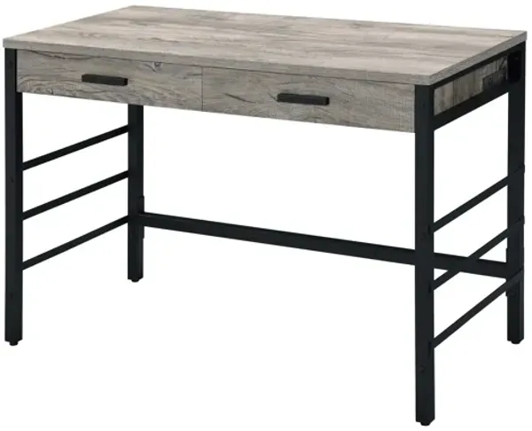 ACME Disho Writing Desk w/USB, Light Weathered Oak & Black Finish