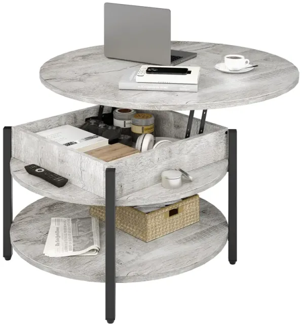 FABATO Round Lift Top Coffee Table for Living Room, 35.43'' Round Coffee Table with Storage and Hidden Compartment, 2 Tier Large