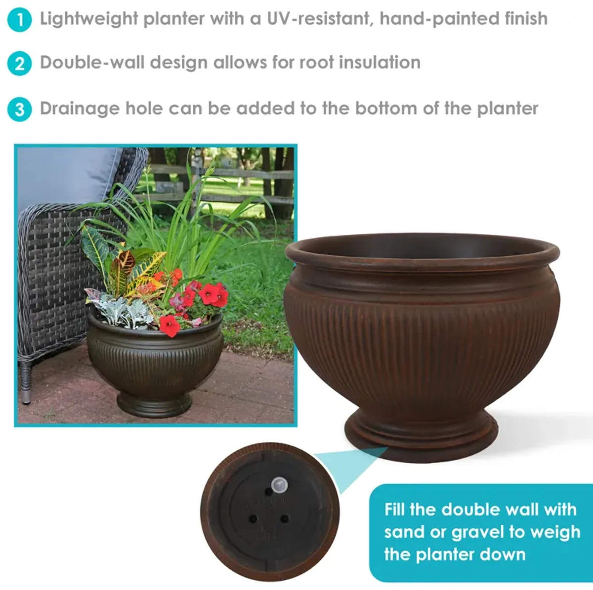 Sunnydaze Elizabeth Ribbed Urn Polyresin Planter