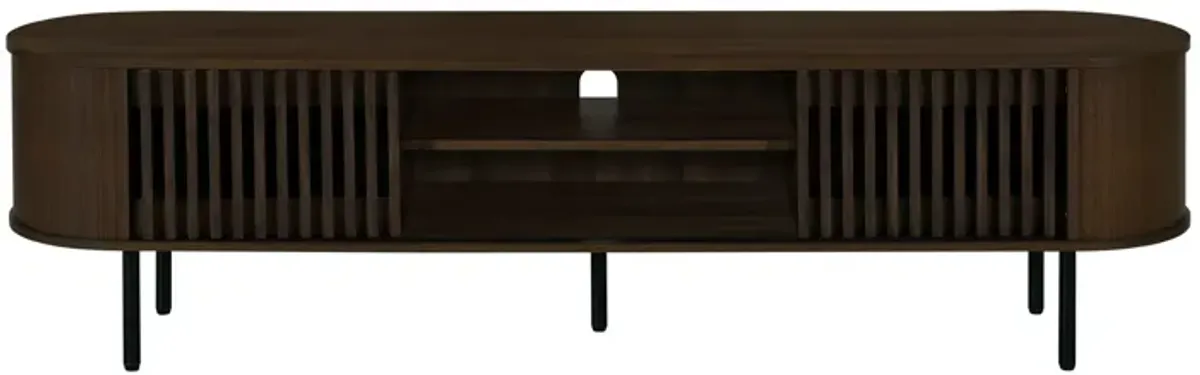 Brandon TV Stand Media Console, Shelf 2 Cabinets, Dark Brown, 71 Inch - Benzara