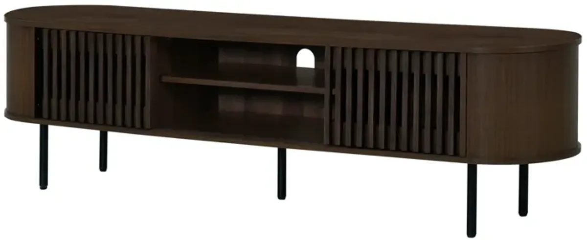 Brandon TV Stand Media Console, Shelf 2 Cabinets, Dark Brown, 71 Inch - Benzara