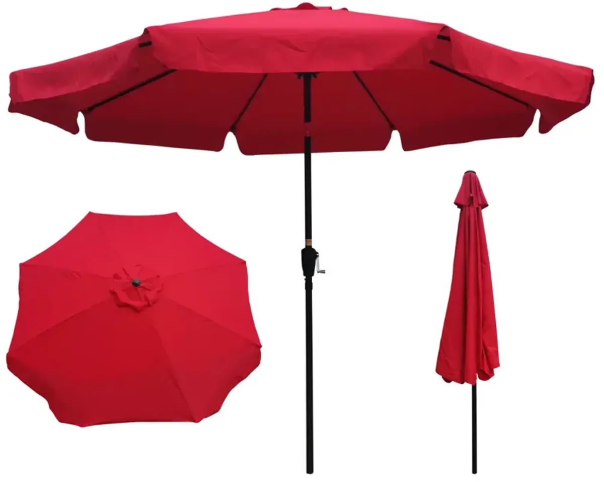 10FT Patio Umbrella Market Round With Crank And Push Button