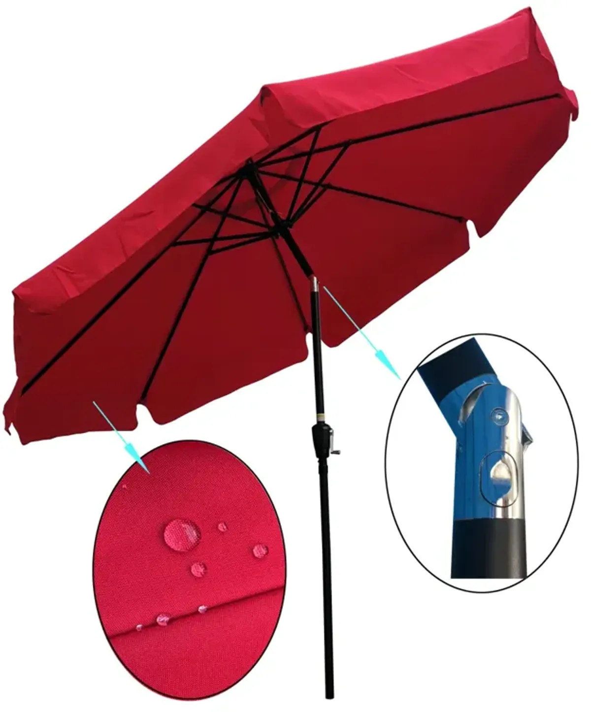 10FT Patio Umbrella Market Round With Crank And Push Button