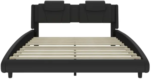 Merax Faux Leather Platform Bed with Adjustable Headboard